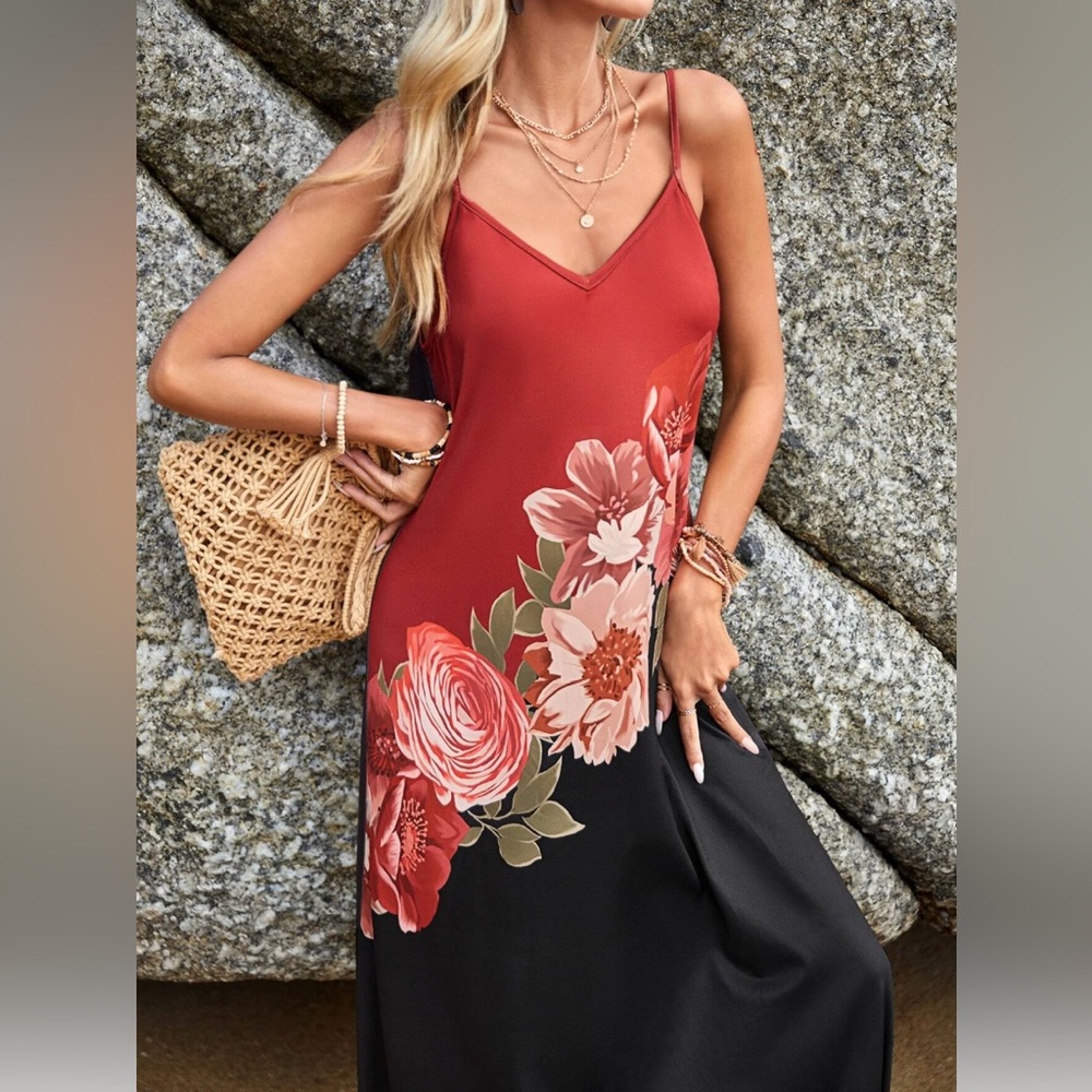 Rust/Black Floral Print Cami Dress - Picture 4 of 9